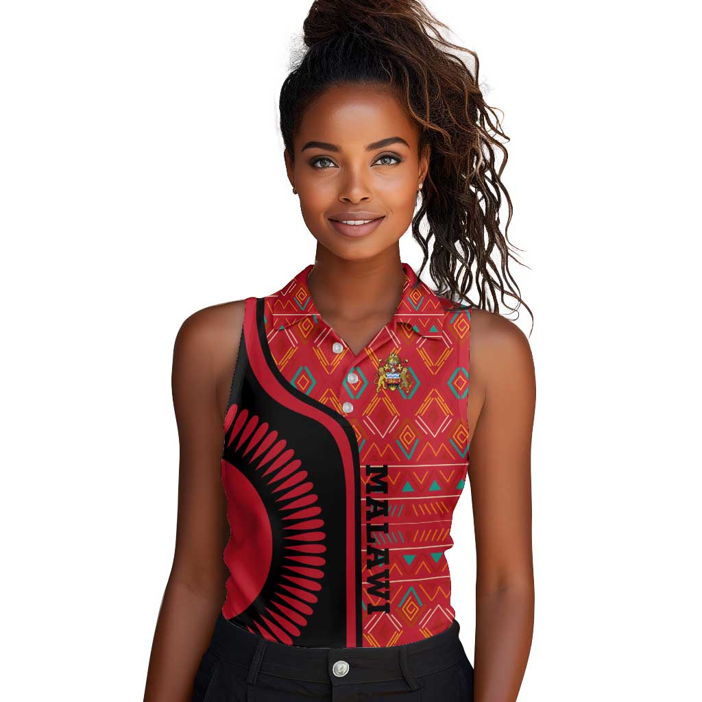 Malawi Patterns African Women Sleeveless Polo Shirt Blended with Flag Colors and National Emblem