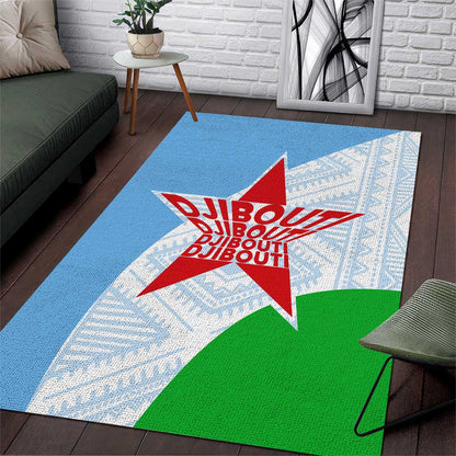 Djibouti Area Rug Flag Tribal Motifs and Red Star Symbol of Unity