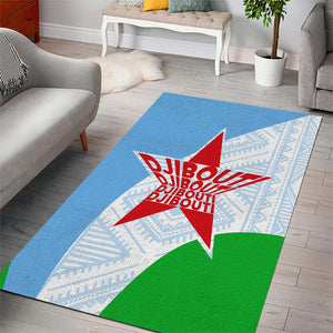 Djibouti Area Rug Flag Tribal Motifs and Red Star Symbol of Unity