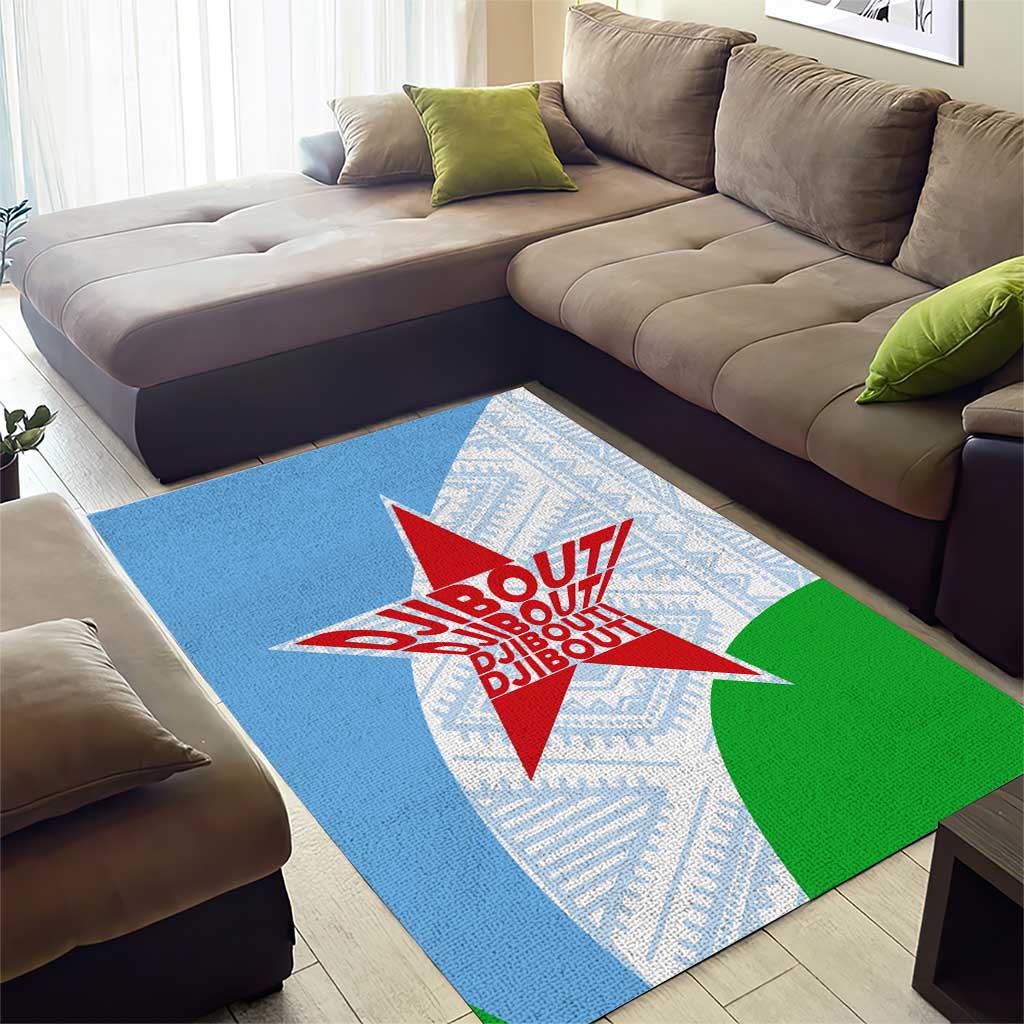 Djibouti Area Rug Flag Tribal Motifs and Red Star Symbol of Unity