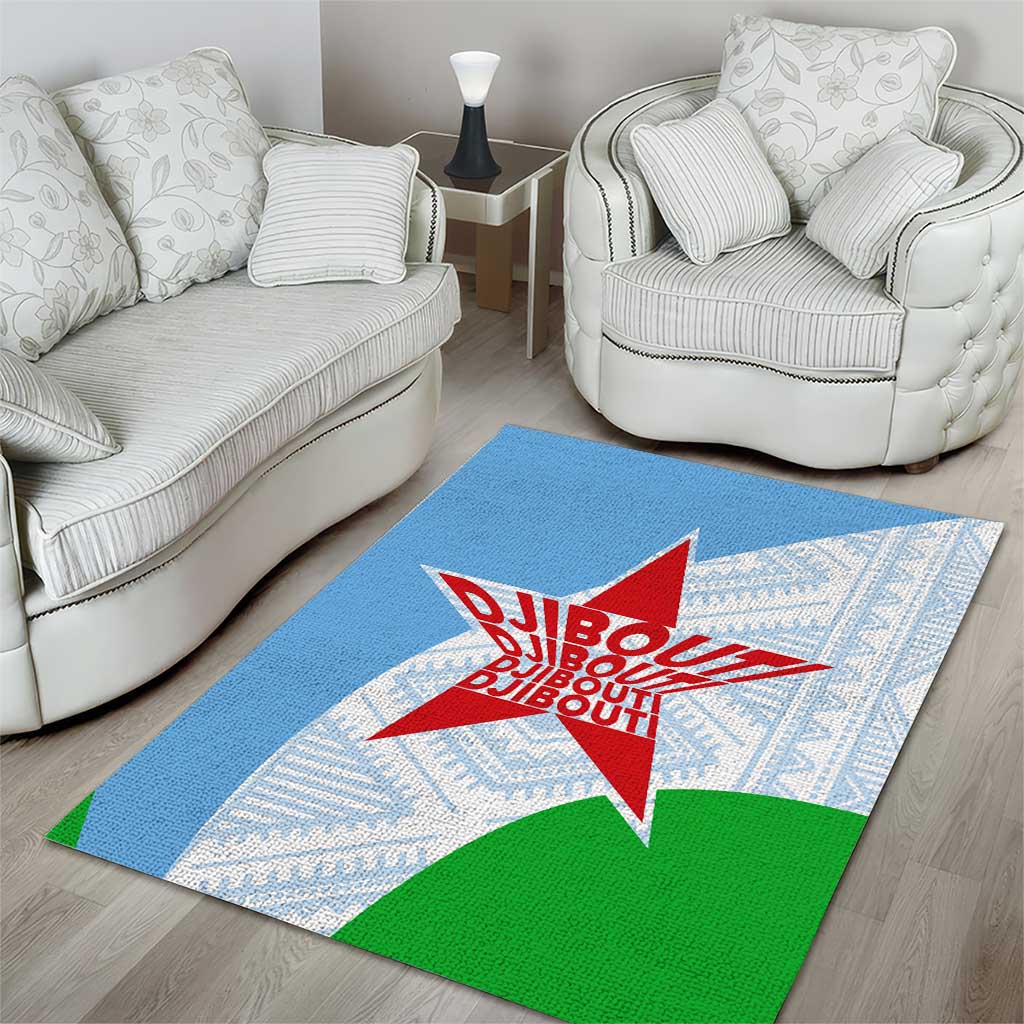 Djibouti Area Rug Flag Tribal Motifs and Red Star Symbol of Unity