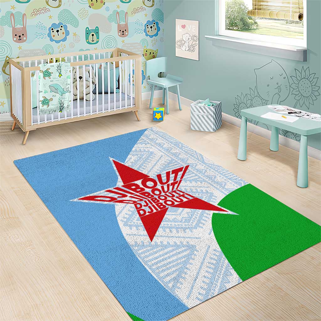 Djibouti Area Rug Flag Tribal Motifs and Red Star Symbol of Unity