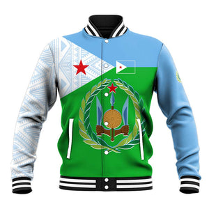 Djibouti Baseball Jacket Flag Tribal Motifs and Red Star Symbol of Unity