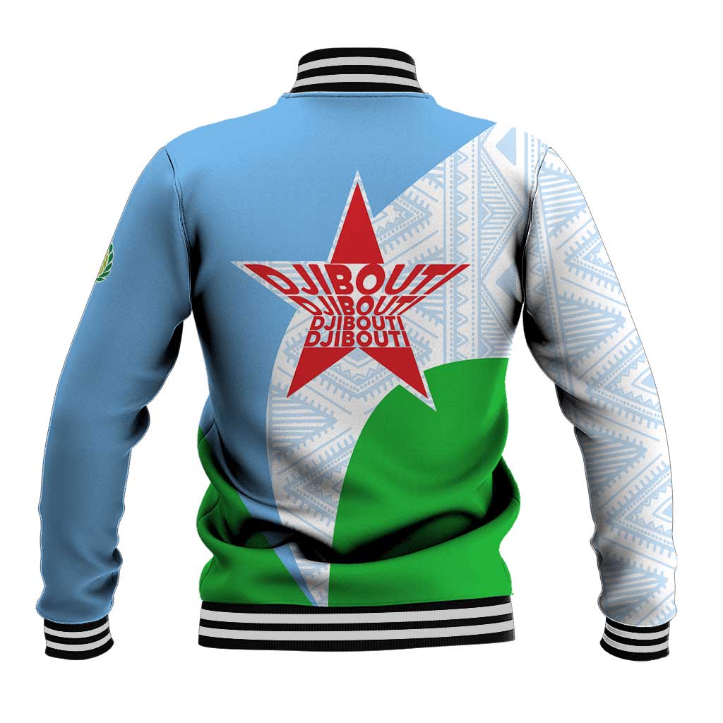 Djibouti Baseball Jacket Flag Tribal Motifs and Red Star Symbol of Unity