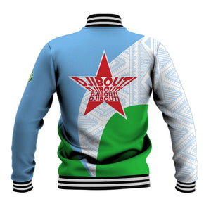 Djibouti Baseball Jacket Flag Tribal Motifs and Red Star Symbol of Unity