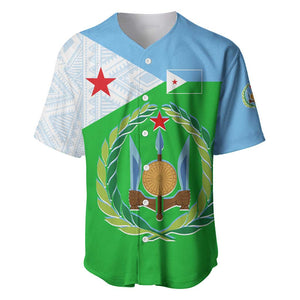 Djibouti Baseball Jersey Flag Tribal Motifs and Red Star Symbol of Unity