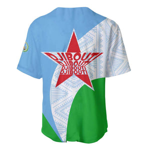 Djibouti Baseball Jersey Flag Tribal Motifs and Red Star Symbol of Unity