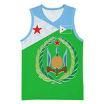 Djibouti Basketball Jersey Flag Tribal Motifs and Red Star Symbol of Unity - African Pride