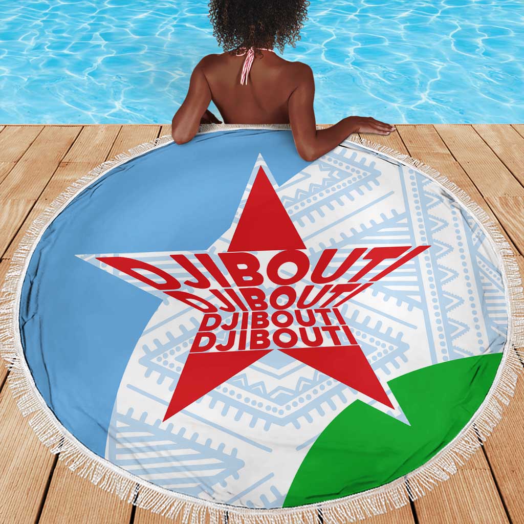 Djibouti Beach Blanket Flag Tribal Motifs and Red Star Symbol of Unity