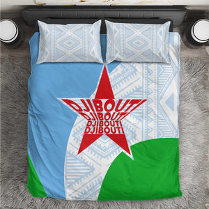 Djibouti Bedding Set Flag Tribal Motifs and Red Star Symbol of Unity