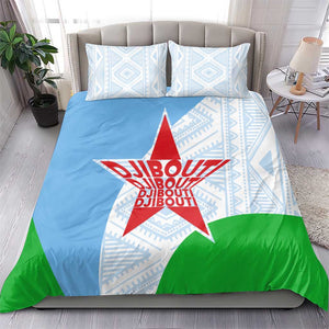Djibouti Bedding Set Flag Tribal Motifs and Red Star Symbol of Unity