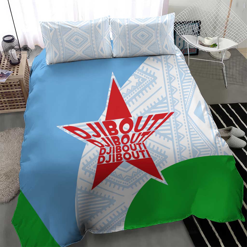 Djibouti Bedding Set Flag Tribal Motifs and Red Star Symbol of Unity