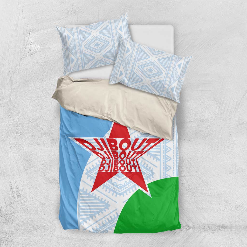 Djibouti Bedding Set Flag Tribal Motifs and Red Star Symbol of Unity
