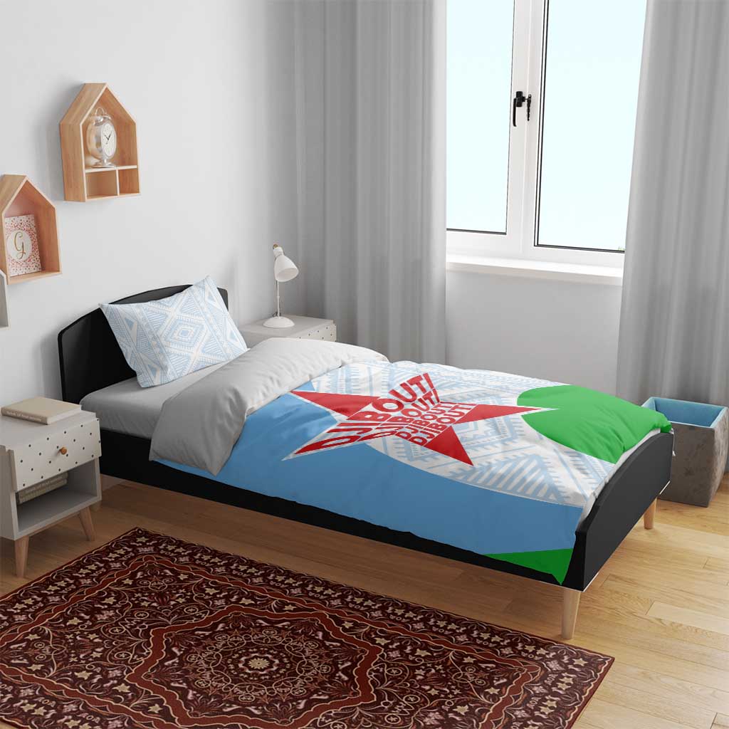 Djibouti Bedding Set Flag Tribal Motifs and Red Star Symbol of Unity