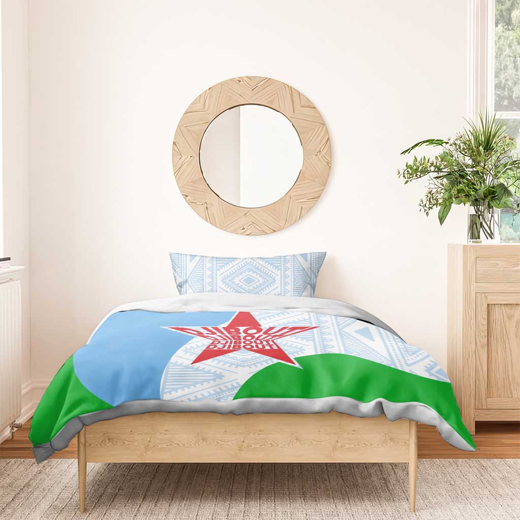 Djibouti Bedding Set Flag Tribal Motifs and Red Star Symbol of Unity