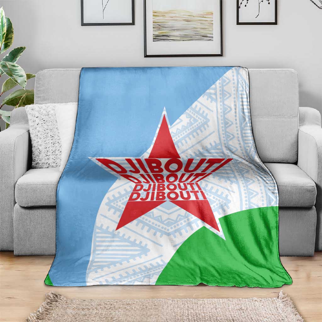 Djibouti Blanket Flag Tribal Motifs and Red Star Symbol of Unity