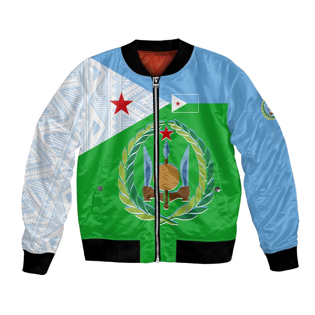 Djibouti Bomber Jacket Flag Tribal Motifs and Red Star Symbol of Unity