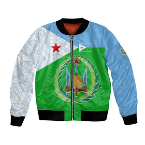 Djibouti Bomber Jacket Flag Tribal Motifs and Red Star Symbol of Unity