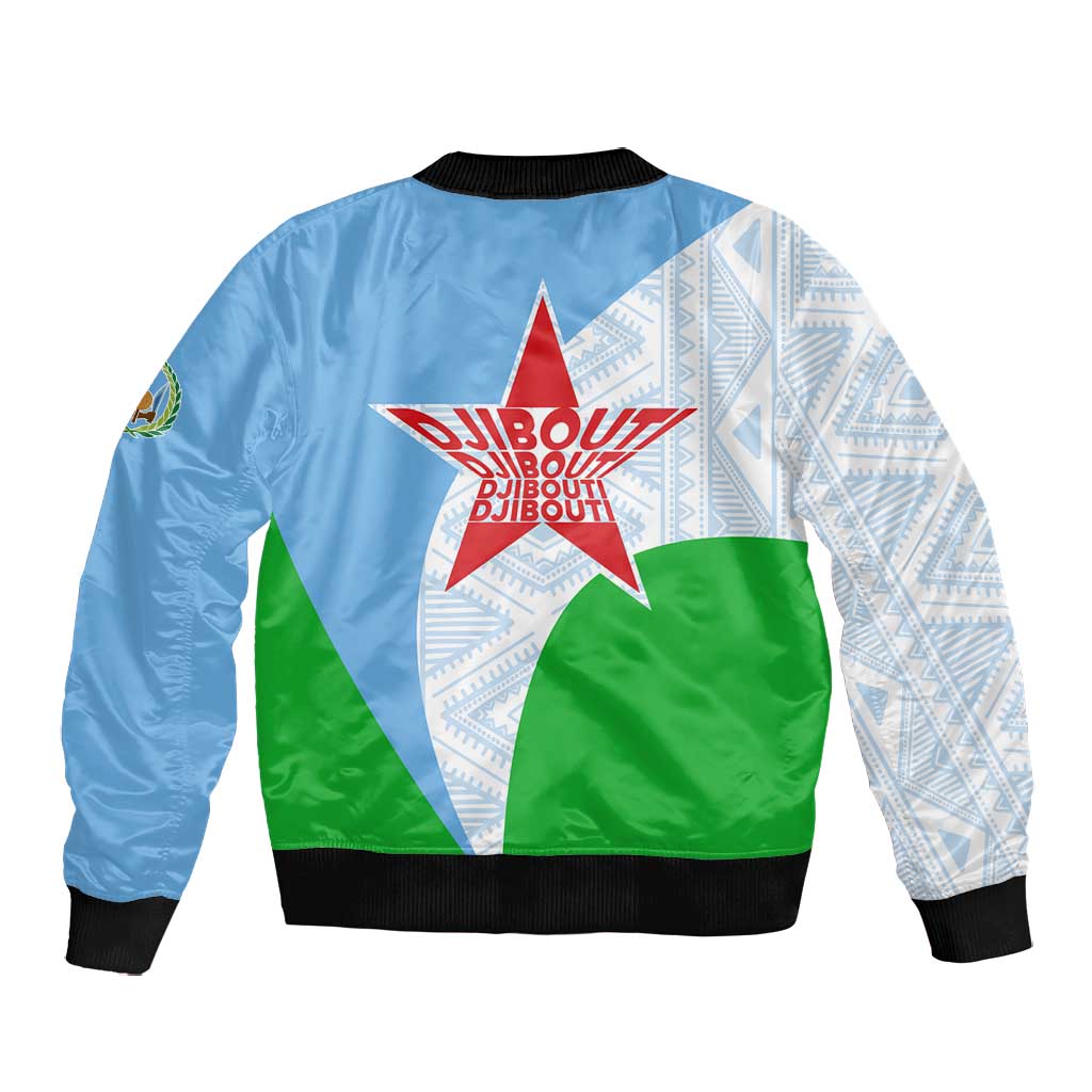 Djibouti Bomber Jacket Flag Tribal Motifs and Red Star Symbol of Unity