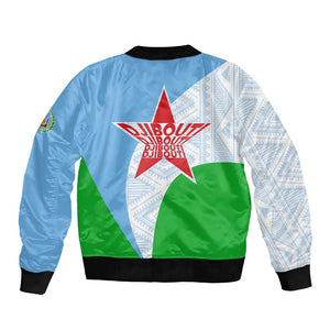 Djibouti Bomber Jacket Flag Tribal Motifs and Red Star Symbol of Unity