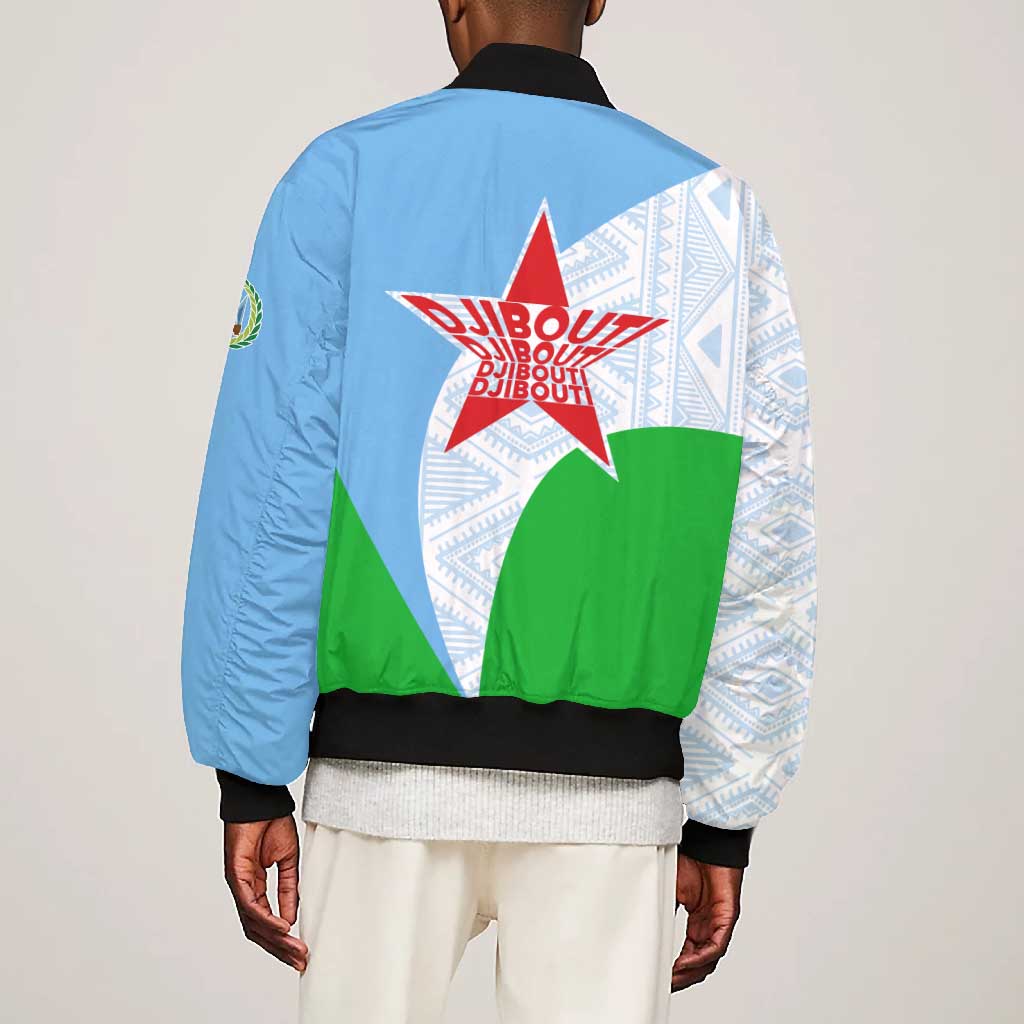 Djibouti Bomber Jacket Flag Tribal Motifs and Red Star Symbol of Unity