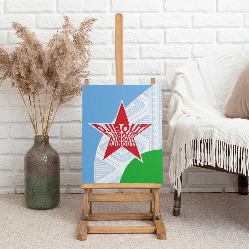 Djibouti Canvas Wall Art Flag Tribal Motifs and Red Star Symbol of Unity