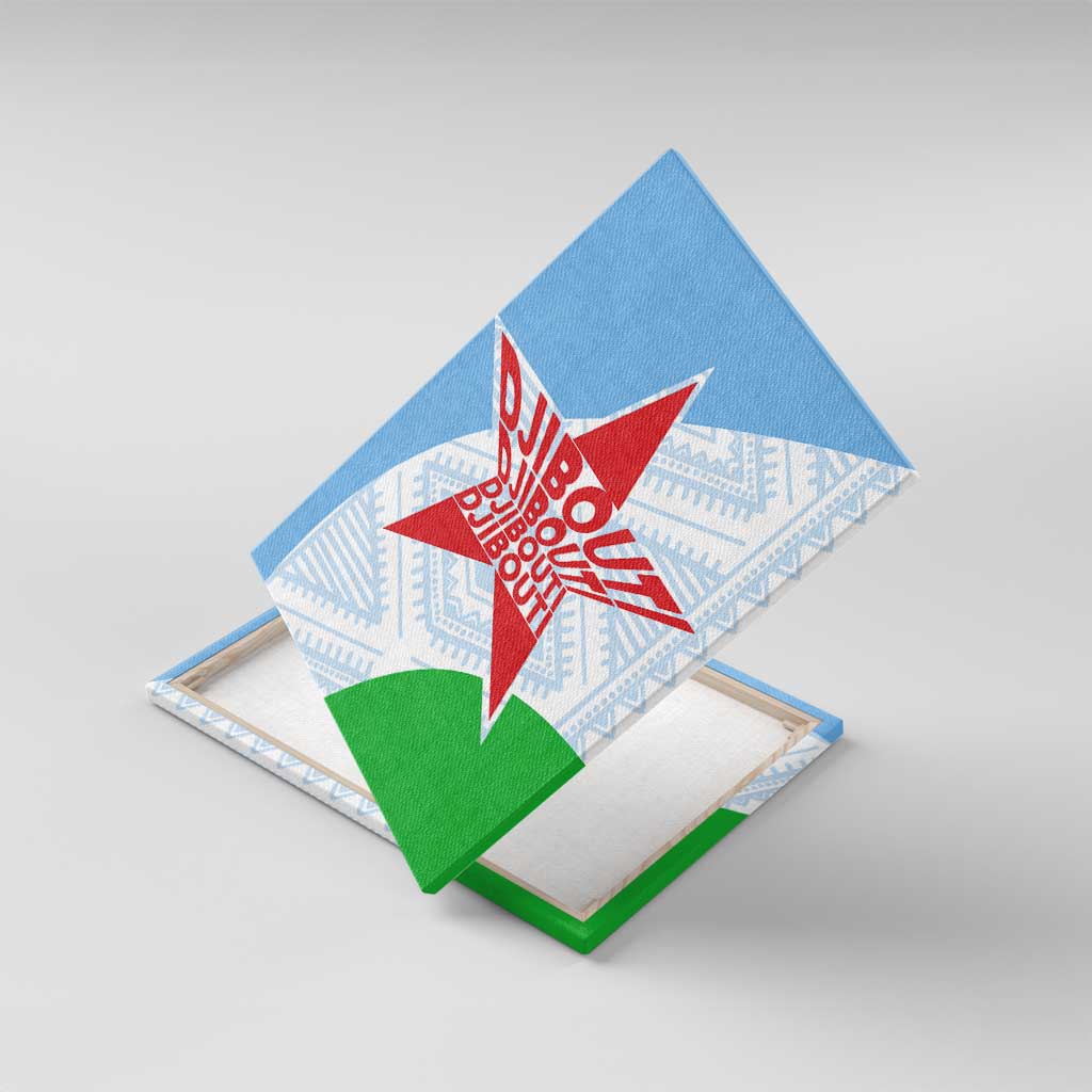 Djibouti Canvas Wall Art Flag Tribal Motifs and Red Star Symbol of Unity