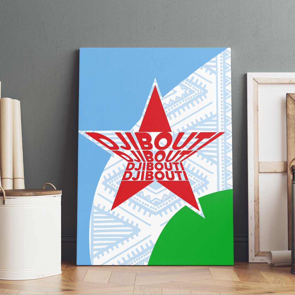Djibouti Canvas Wall Art Flag Tribal Motifs and Red Star Symbol of Unity