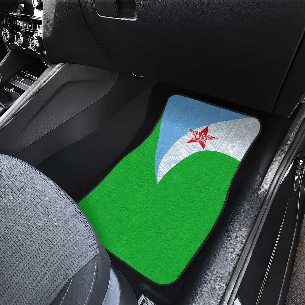 Djibouti Car Mats Flag Tribal Motifs and Red Star Symbol of Unity