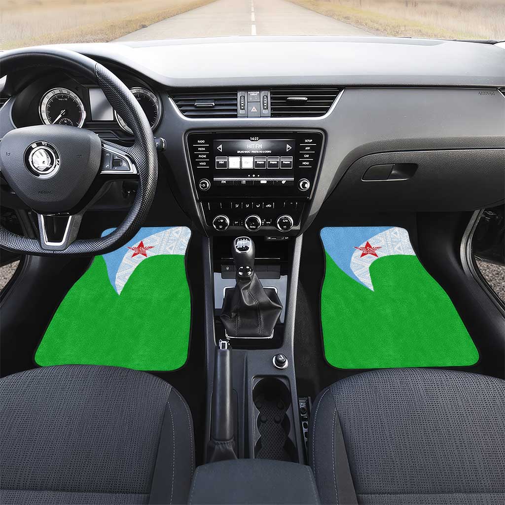 Djibouti Car Mats Flag Tribal Motifs and Red Star Symbol of Unity
