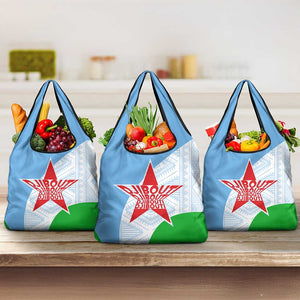 Djibouti Grocery Bag Flag Tribal Motifs and Red Star Symbol of Unity