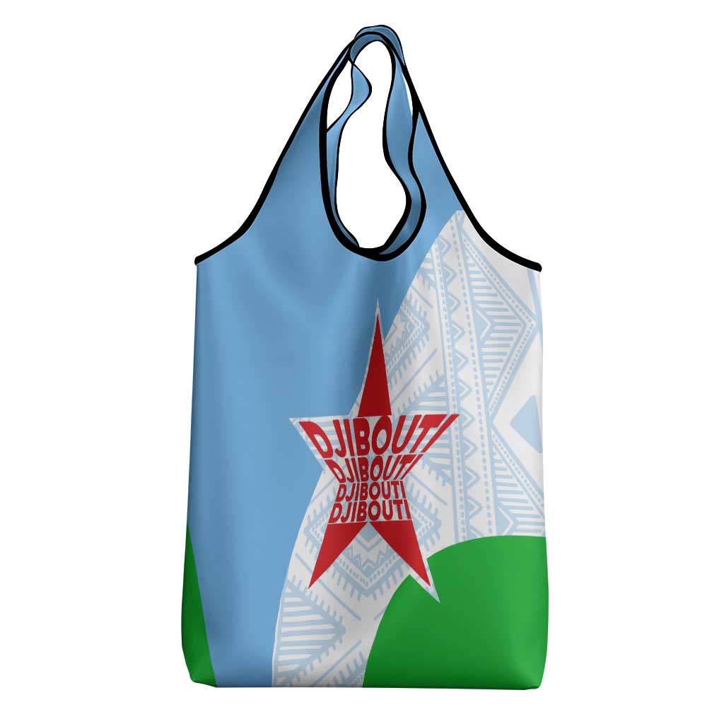 Djibouti Grocery Bag Flag Tribal Motifs and Red Star Symbol of Unity