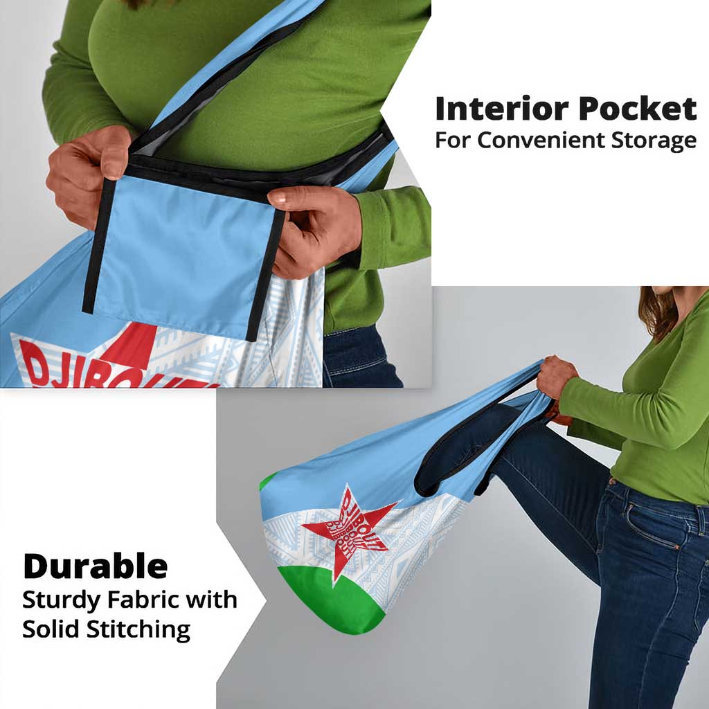 Djibouti Grocery Bag Flag Tribal Motifs and Red Star Symbol of Unity