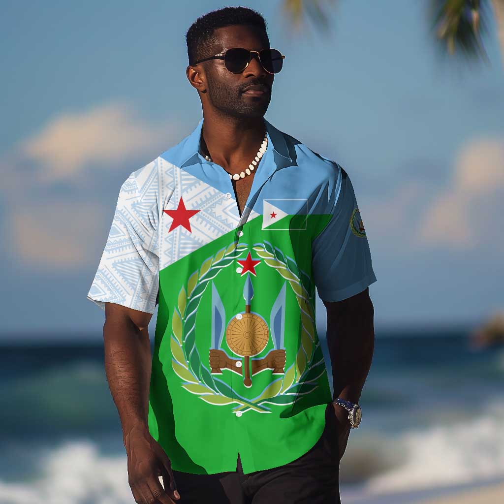 Djibouti Hawaiian Shirt Flag Tribal Motifs and Red Star Symbol of Unity
