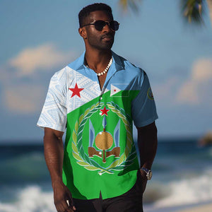 Djibouti Hawaiian Shirt Flag Tribal Motifs and Red Star Symbol of Unity
