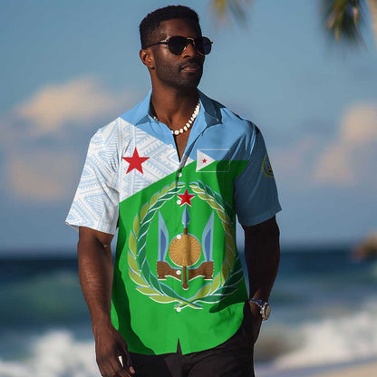 Djibouti Hawaiian Shirt Flag Tribal Motifs and Red Star Symbol of Unity