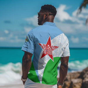 Djibouti Hawaiian Shirt Flag Tribal Motifs and Red Star Symbol of Unity