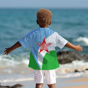 Djibouti Kid Hawaiian Shirt Flag Tribal Motifs and Red Star Symbol of Unity