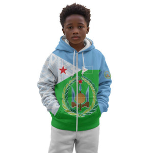 Djibouti Kid Hoodie Flag Tribal Motifs and Red Star Symbol of Unity