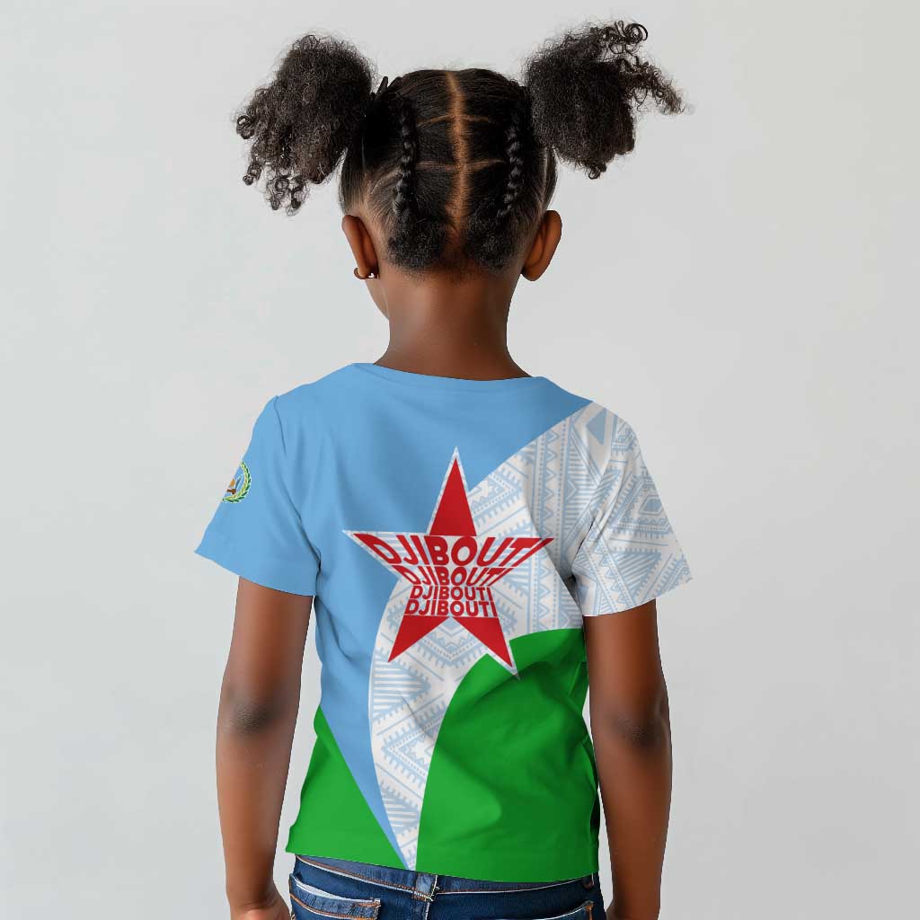 Djibouti Kid T shirt Flag Tribal Motifs and Red Star Symbol of Unity