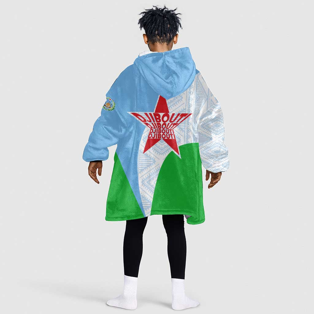 Djibouti Kid Wearable Blanket Hoodie Flag Tribal Motifs and Red Star Symbol of Unity