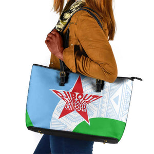 Djibouti Leather Tote Bag Flag Tribal Motifs and Red Star Symbol of Unity