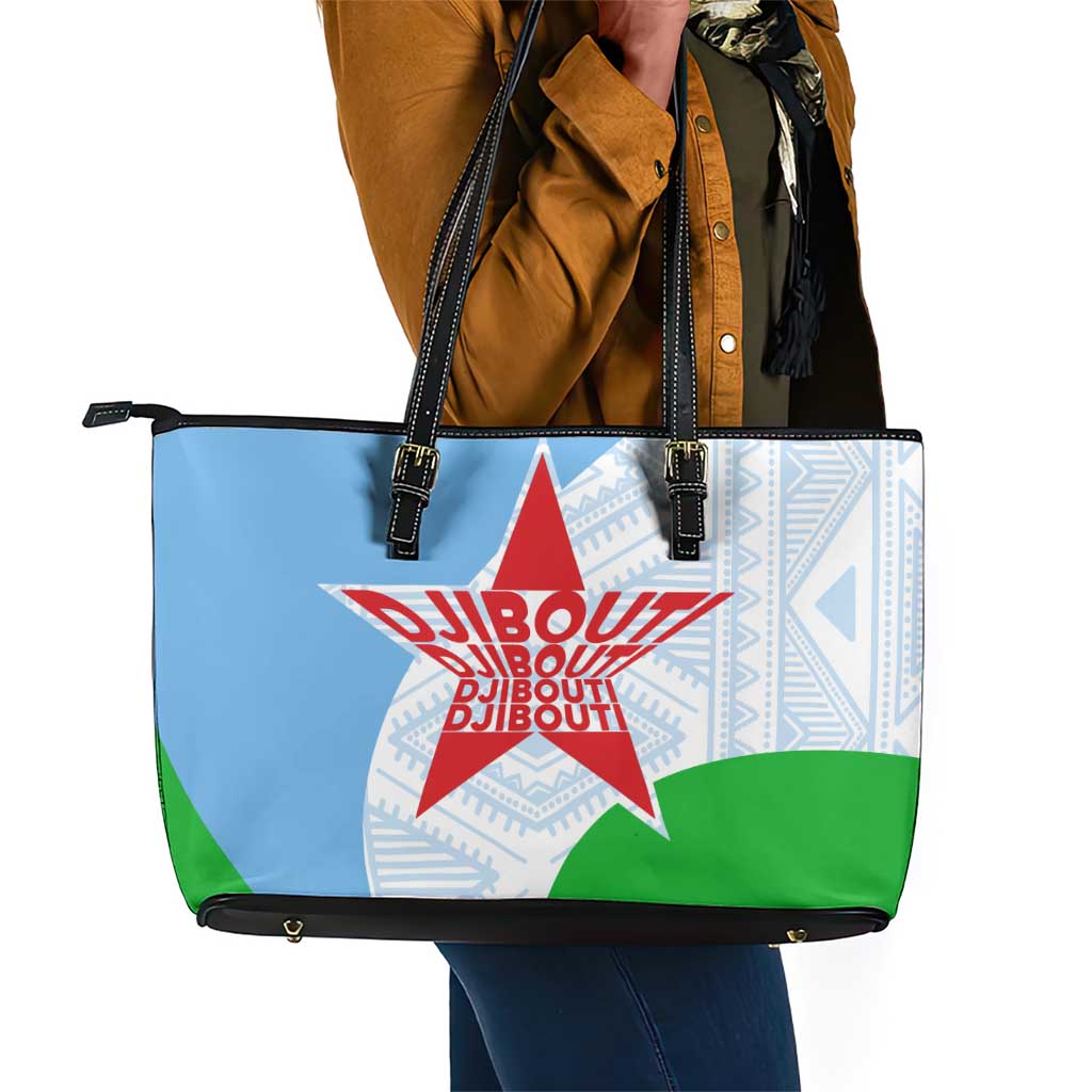 Djibouti Leather Tote Bag Flag Tribal Motifs and Red Star Symbol of Unity