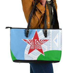 Djibouti Leather Tote Bag Flag Tribal Motifs and Red Star Symbol of Unity