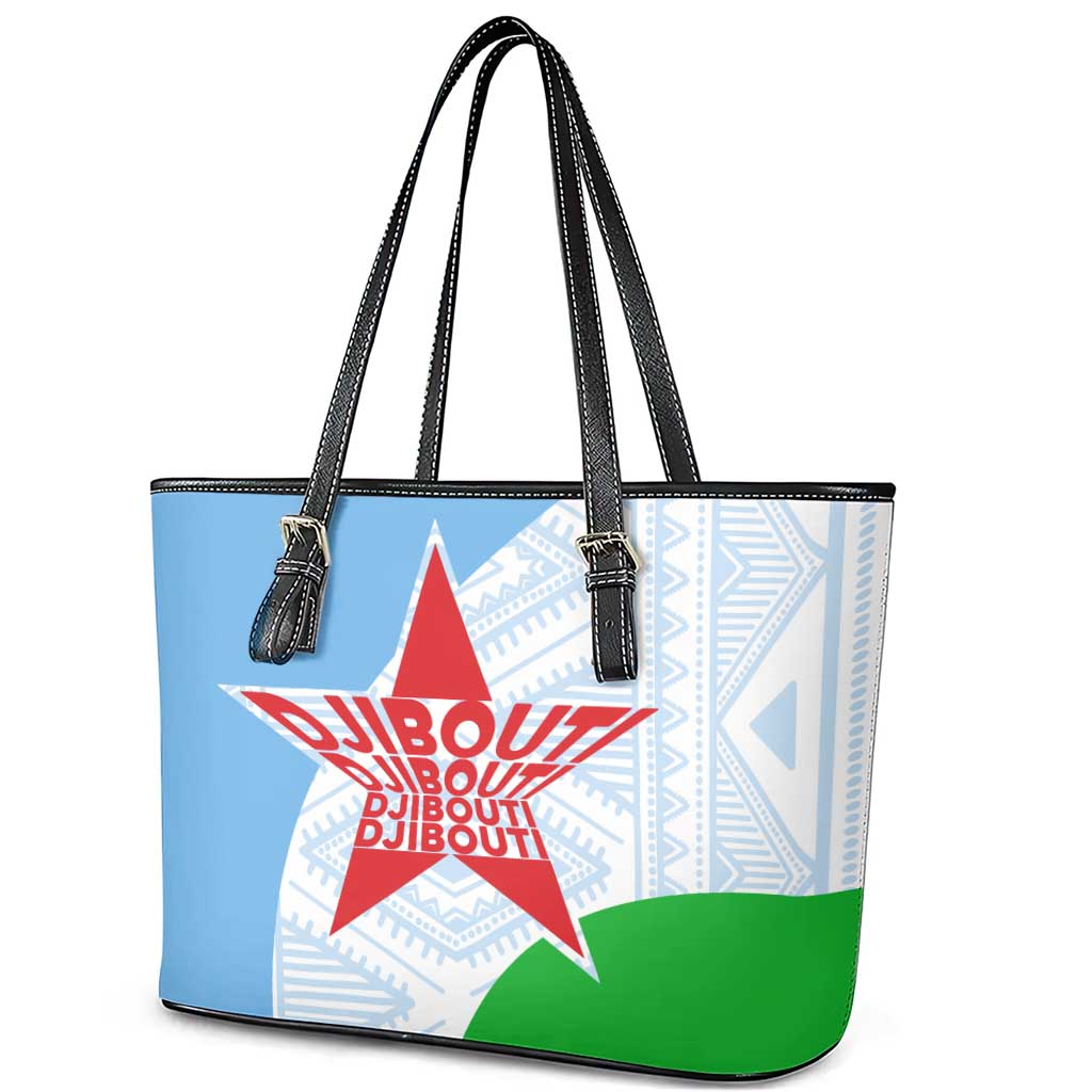 Djibouti Leather Tote Bag Flag Tribal Motifs and Red Star Symbol of Unity