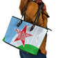 Djibouti Leather Tote Bag Flag Tribal Motifs and Red Star Symbol of Unity
