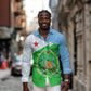 Djibouti Long Sleeve Button Shirt Flag Tribal Motifs and Red Star Symbol of Unity