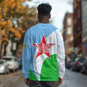 Djibouti Long Sleeve Shirt Flag Tribal Motifs and Red Star Symbol of Unity