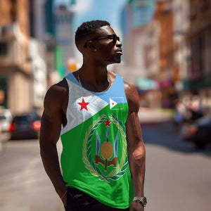 Djibouti Men Tank Top Flag Tribal Motifs and Red Star Symbol of Unity