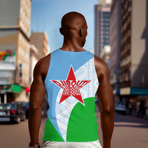 Djibouti Men Tank Top Flag Tribal Motifs and Red Star Symbol of Unity